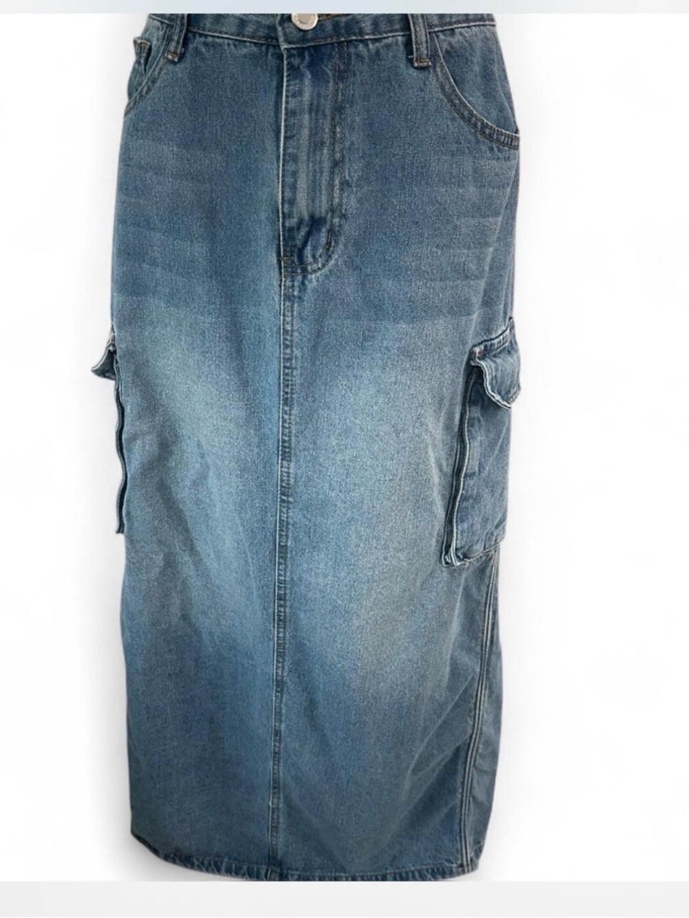 Angel Kiss Denim Maxi Skirt in Faded Blue